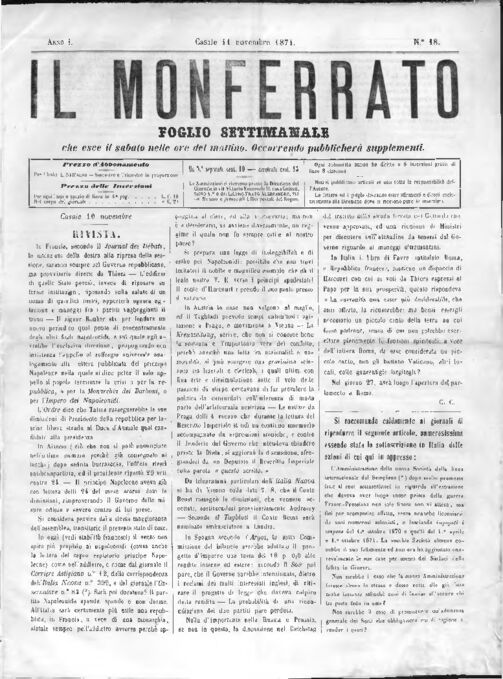 Il Monferrato - Edizione 18 del 11/11/1871